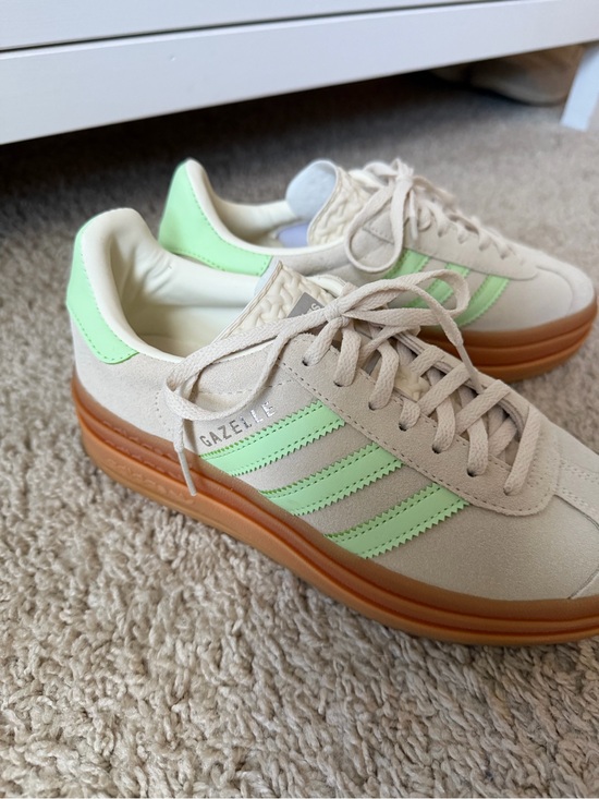 adidas Shoes - adidas Women’s Cream Suede Gazelle with Mint Stripes and Gum Sole